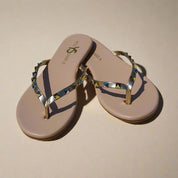 Rivington Stud Flip Flop in Beige Metallic - Yosi Samra  - Women's Sandals