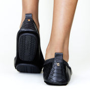 Samara Foldable Ballet Flat in Black Python - Yosi Samra  - Women's Flats