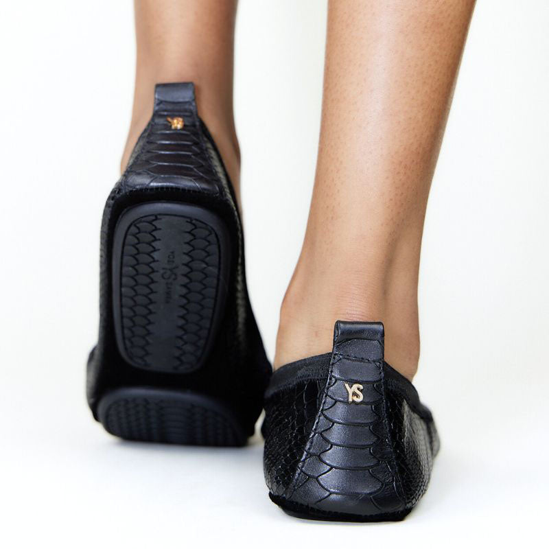Samara Foldable Ballet Flat in Black Python - Yosi Samra  - Women's Flats