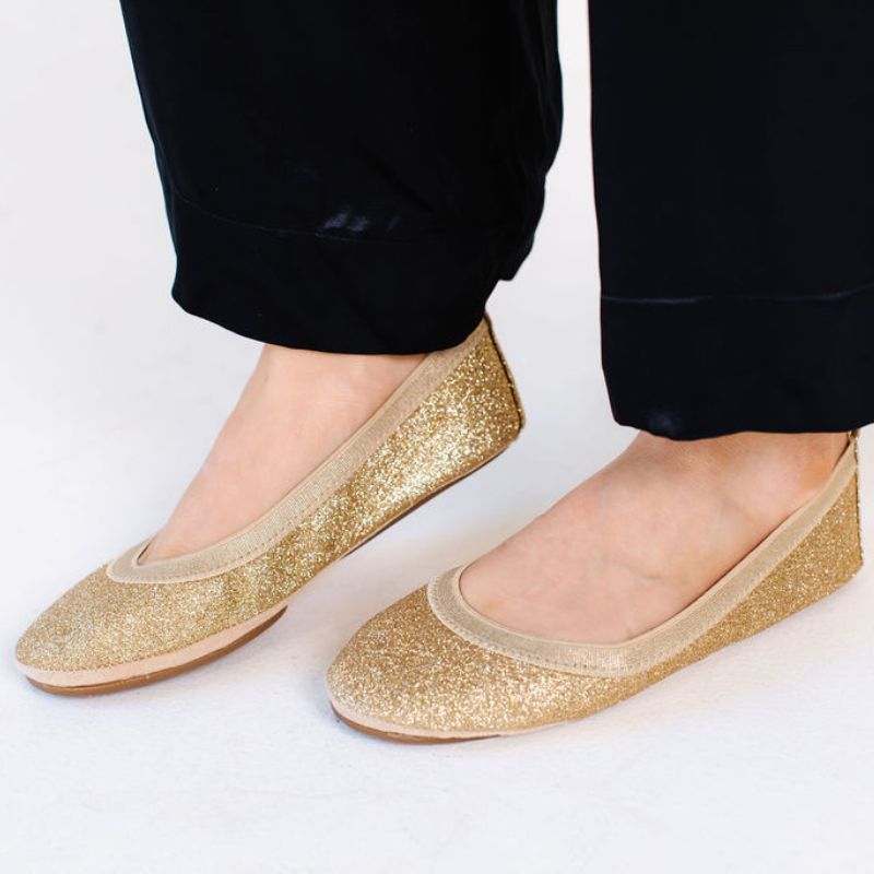 Samara Foldable Ballet Flat in Gold Sandpaper Glitter