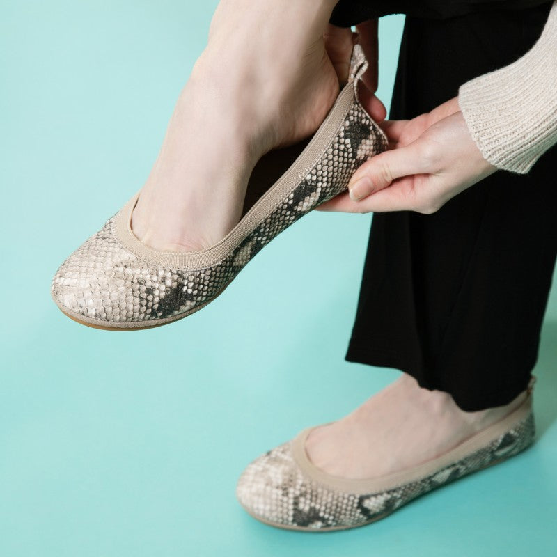 Samara Foldable Ballet Flat in Natural Python Print Leather