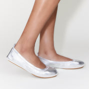Samara Foldable Ballet Flat in Silver Leather - Yosi Samra  - Women's Flats