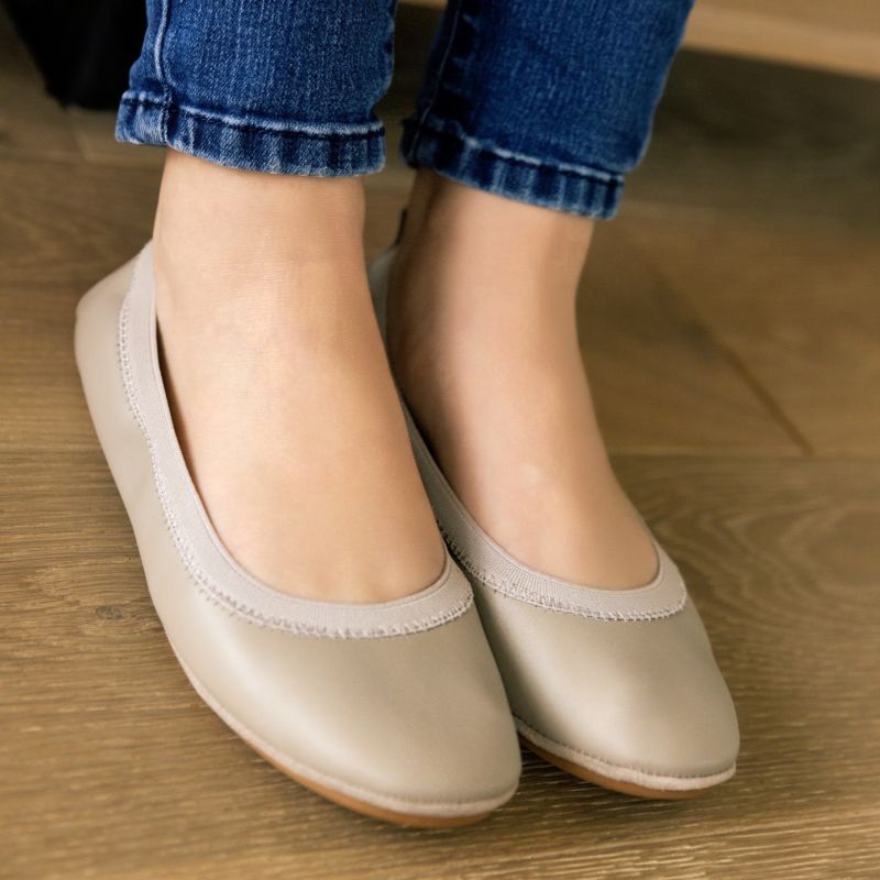 Simply Taupe Foldable Samara Leather in Flat Ballet