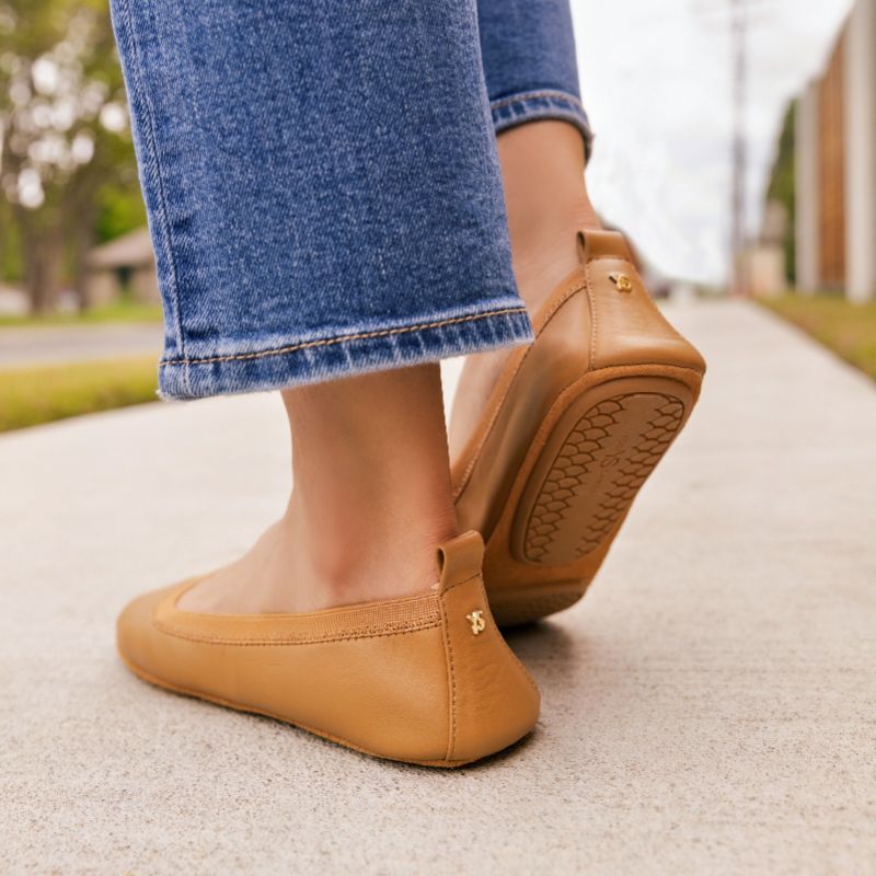 Samara Foldable Ballet Flat in Whiskey Leather - Yosi Samra  - Women's Flats