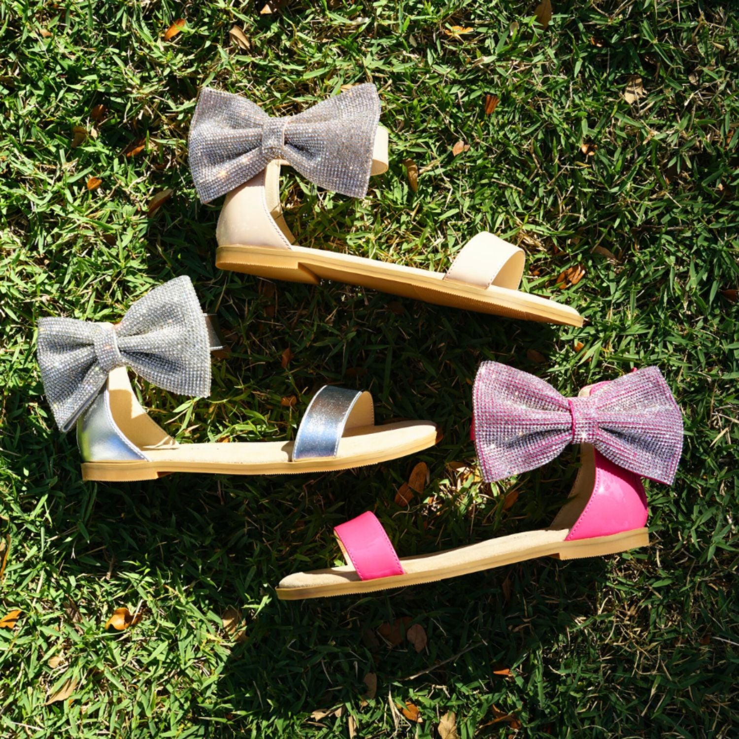 Miss Cambelle Crystal Bow Sandal in Hot Pink Patent - Kids - Yosi Samra  - Kids' Sandals