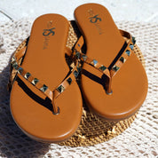 Rivington Stud Flip Flop in Cognac - Yosi Samra  - Women's Sandals