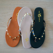 Rivington Stud Flip Flop in Beige Metallic - Yosi Samra  - Women's Sandals