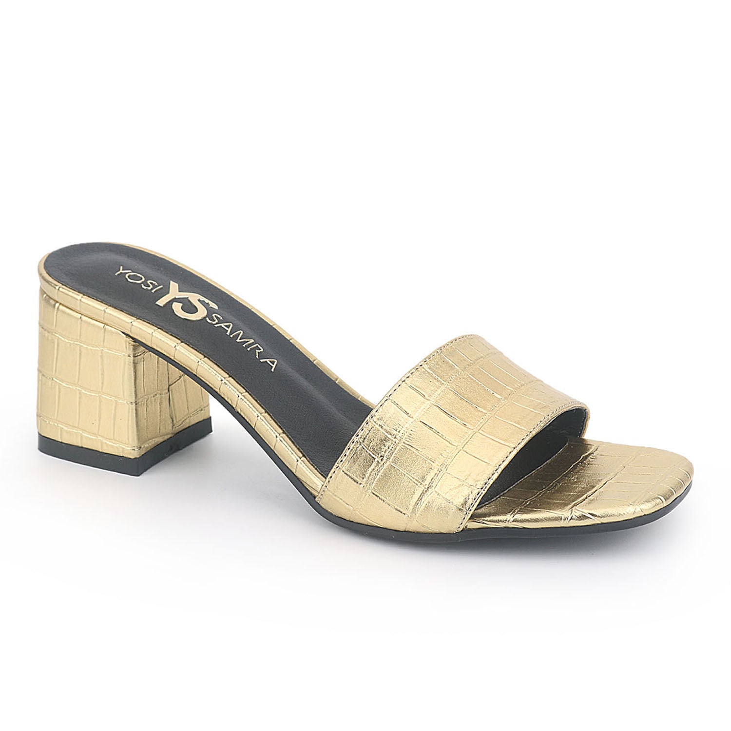 Danielle Heeled Slide in Gold Croc Print