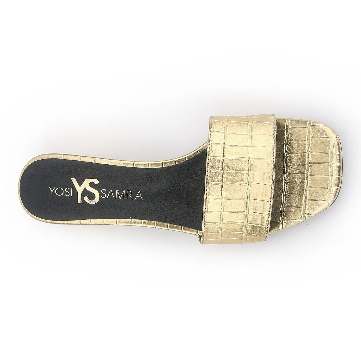 Danielle Heeled Slide in Gold Croc Print