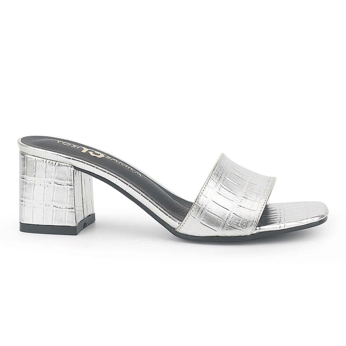 Danielle Heeled Slide in Silver Croc Print
