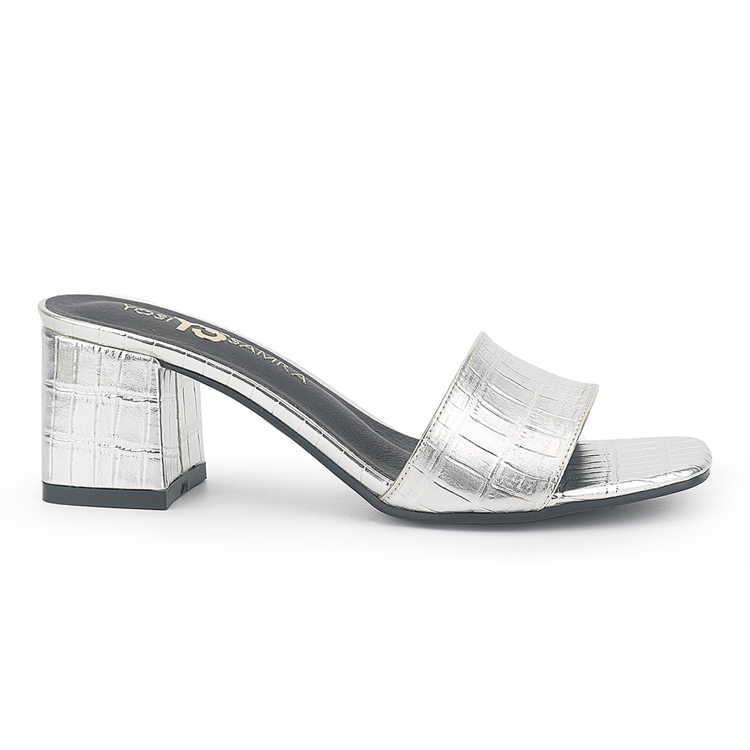 Danielle Heeled Slide in Silver Croc Print
