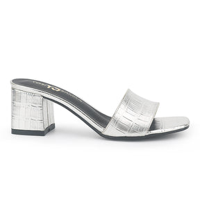Danielle Heeled Slide in Silver Croc Print