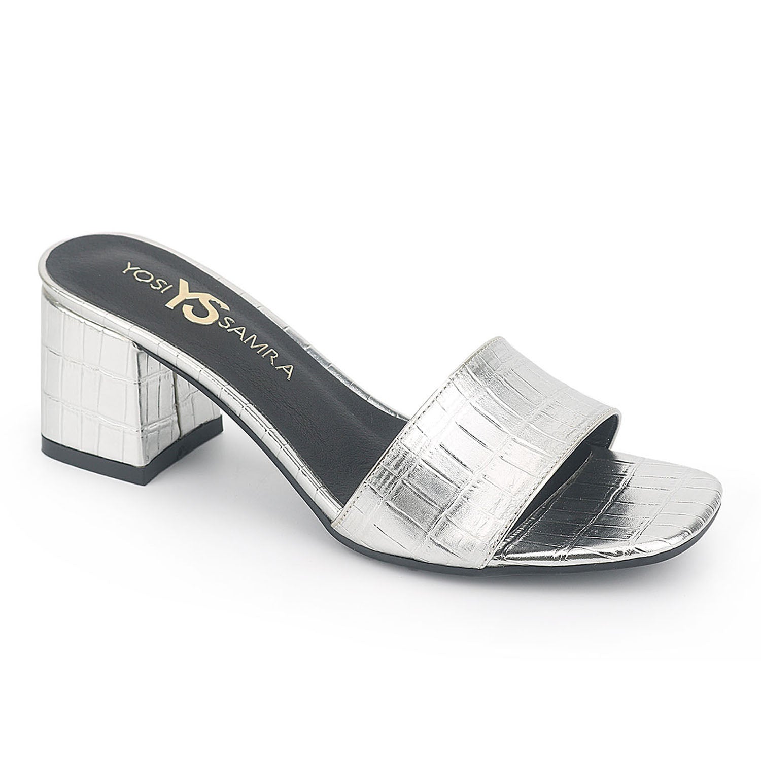 Danielle Heeled Slide in Silver Croc Print