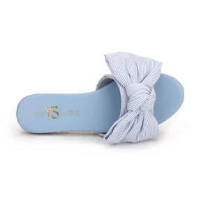 Mila Bow Slide in Blue Stripe