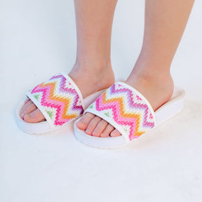 Miss Amber Slide in White Multi Zig Zag - Kids