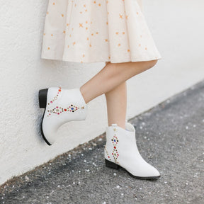 Miss Dallas Gem Western Boot in White - Kids