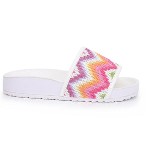 Miss Amber Slide in White Multi Zig Zag - Kids