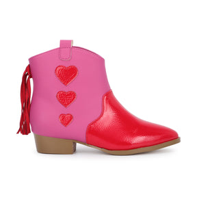 Miss Dallas Western Boot in Pink & Red Hearts - Kids
