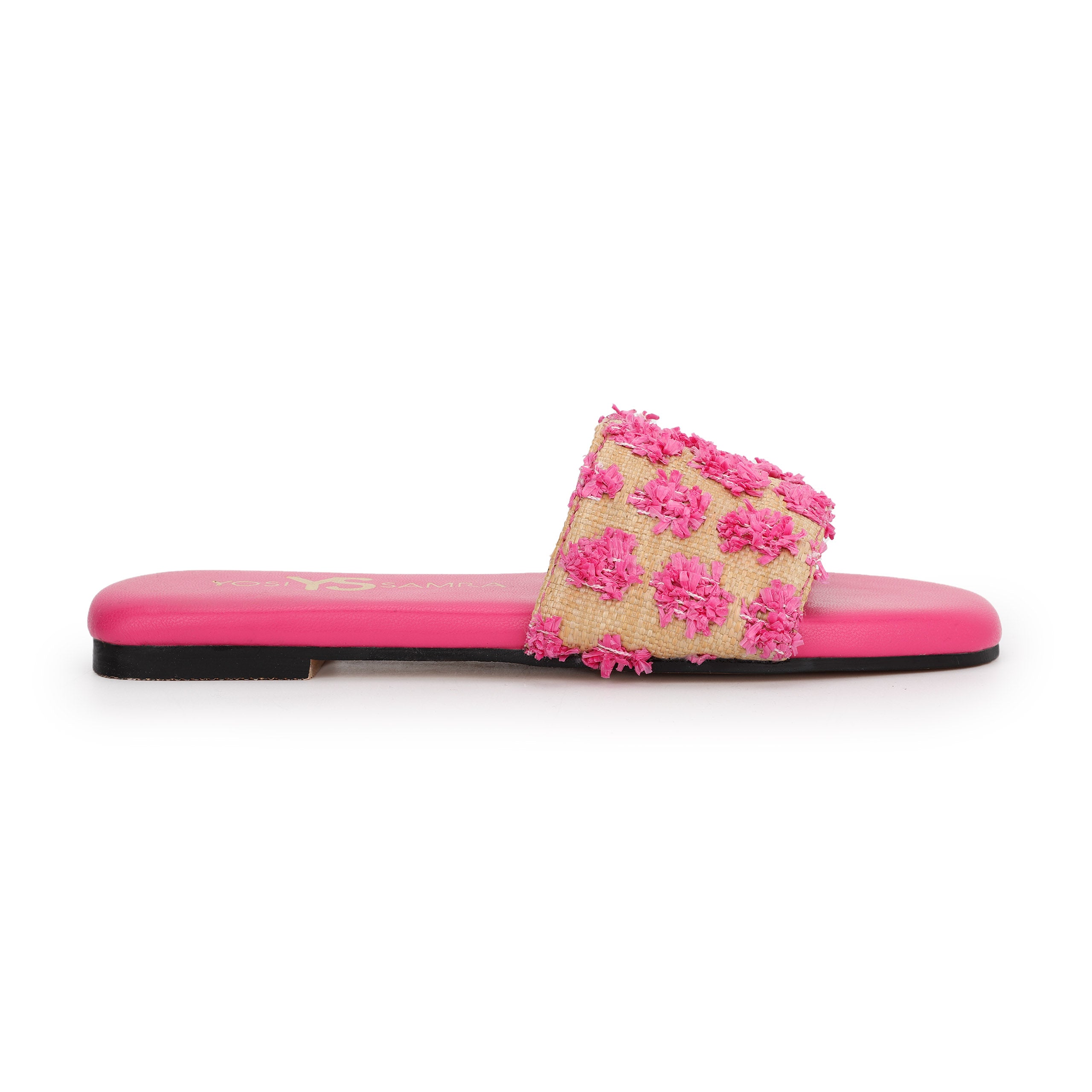 Miss Reese Slide in Pink Pom Raffia - Kids - Yosi Samra  - Kids' Sandals