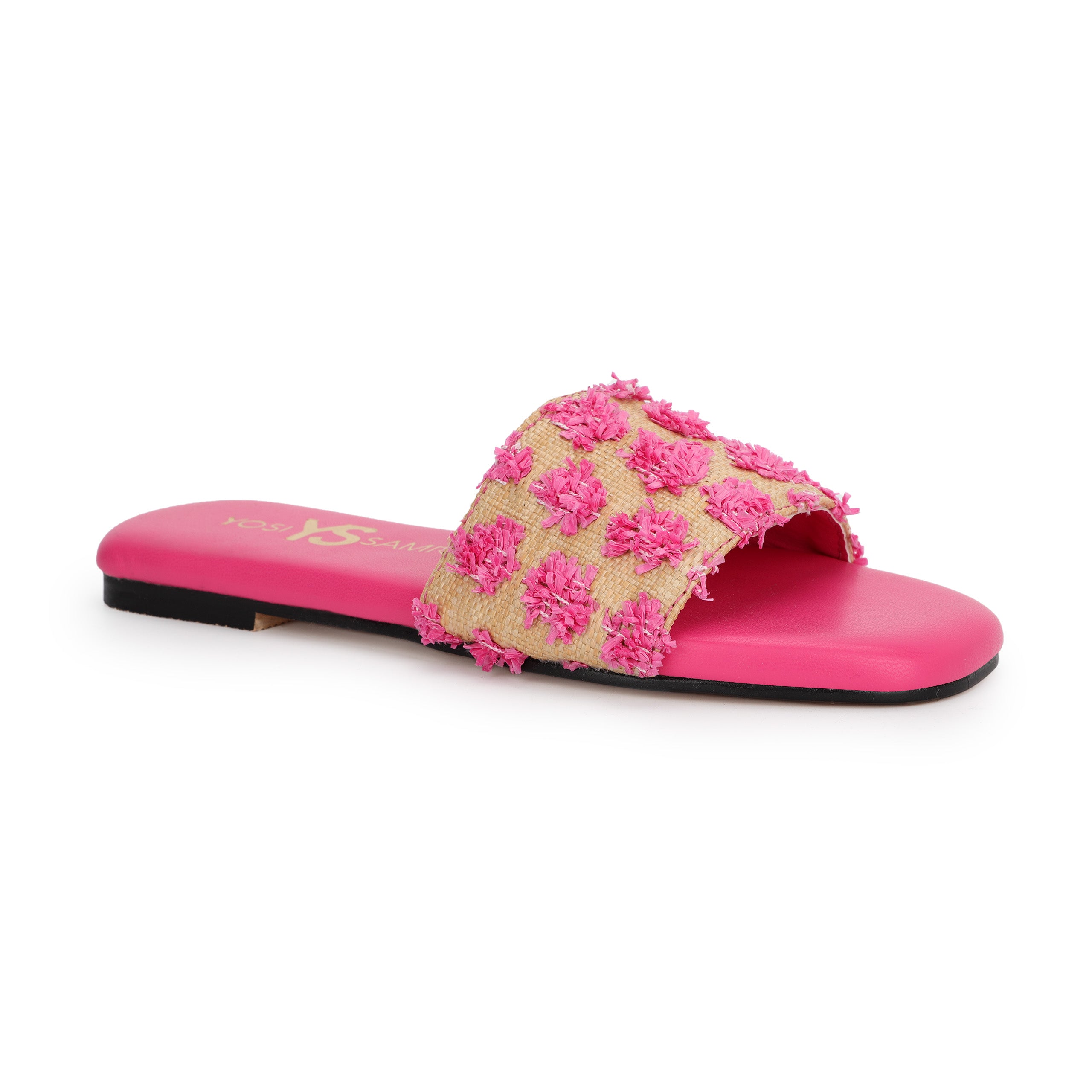 Miss Reese Slide in Pink Pom Raffia - Kids - Yosi Samra  - Kids' Sandals