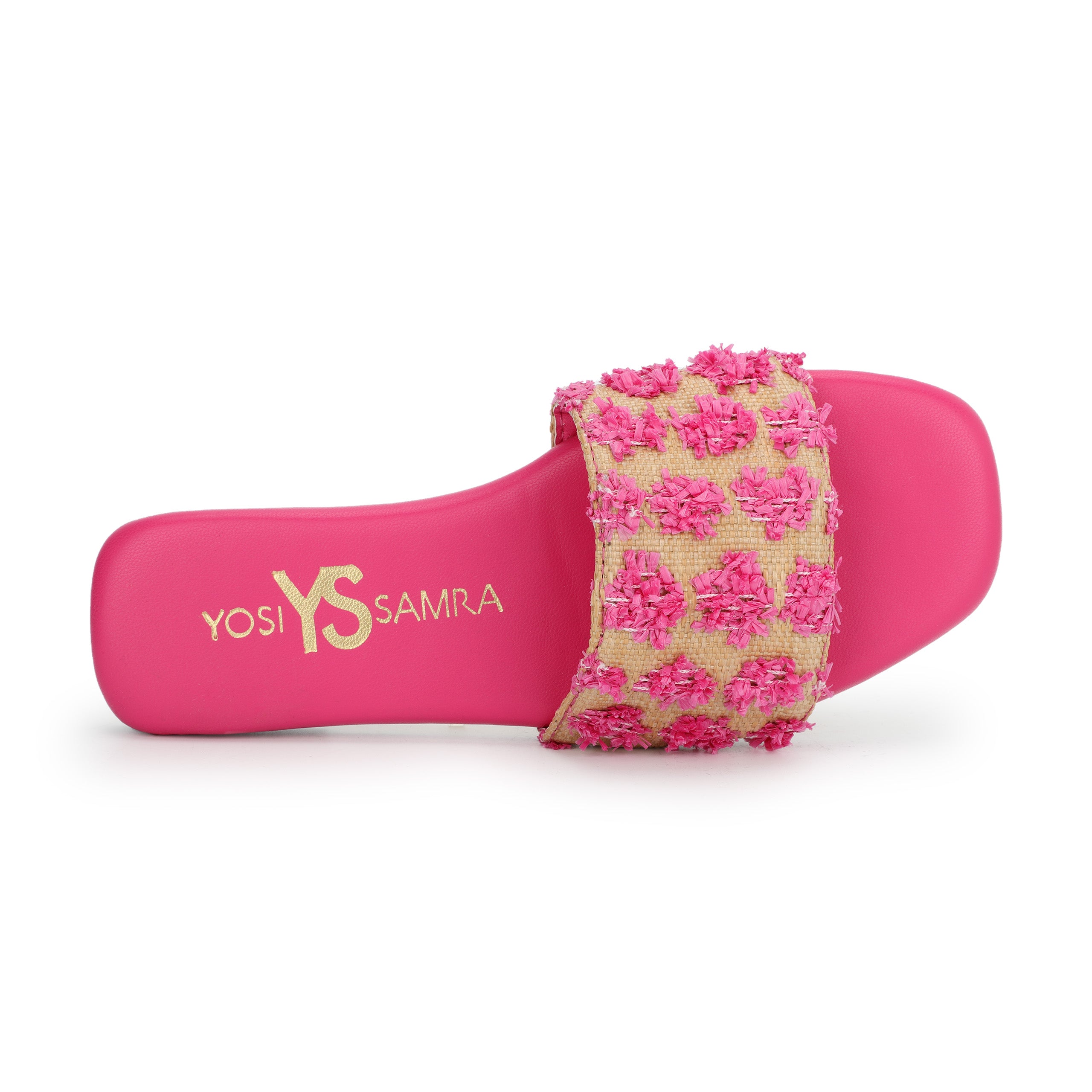 Miss Reese Slide in Pink Pom Raffia - Kids - Yosi Samra  - Kids' Sandals