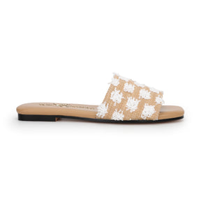 Miss Reese Slide in White Pom Raffia - Kids