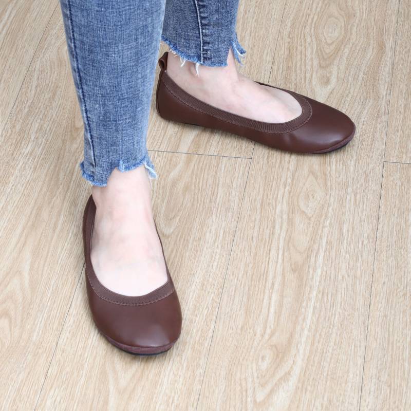 Nina Foldable Ballet Flat in Brown PETA-Approved Vegan Leather