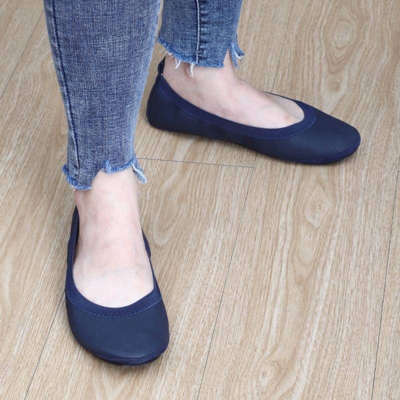 Nina Foldable Ballet Flat in Navy PETA-Approved Vegan Leather