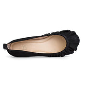 Yosi Samra Black Suede Ruffle Heel Pump