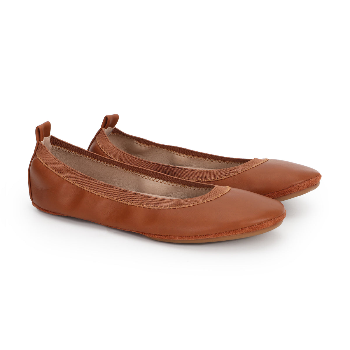 Nina Foldable Ballet Flat in Cognac PETA-Approved Vegan Leather