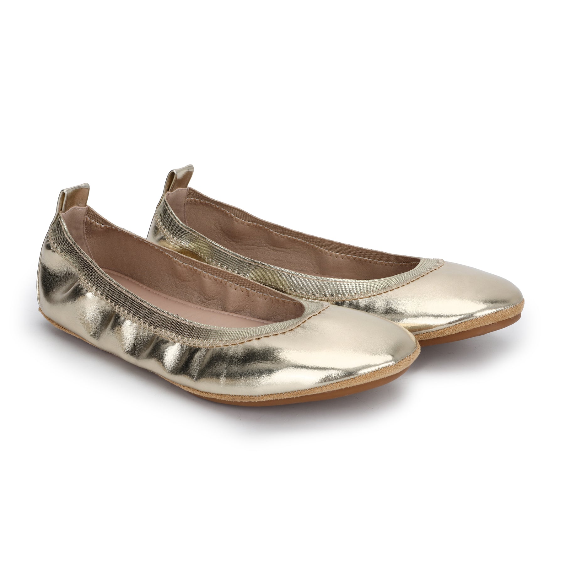 Nina Foldable Ballet Flat in Gold PETA-Approved Vegan Leather