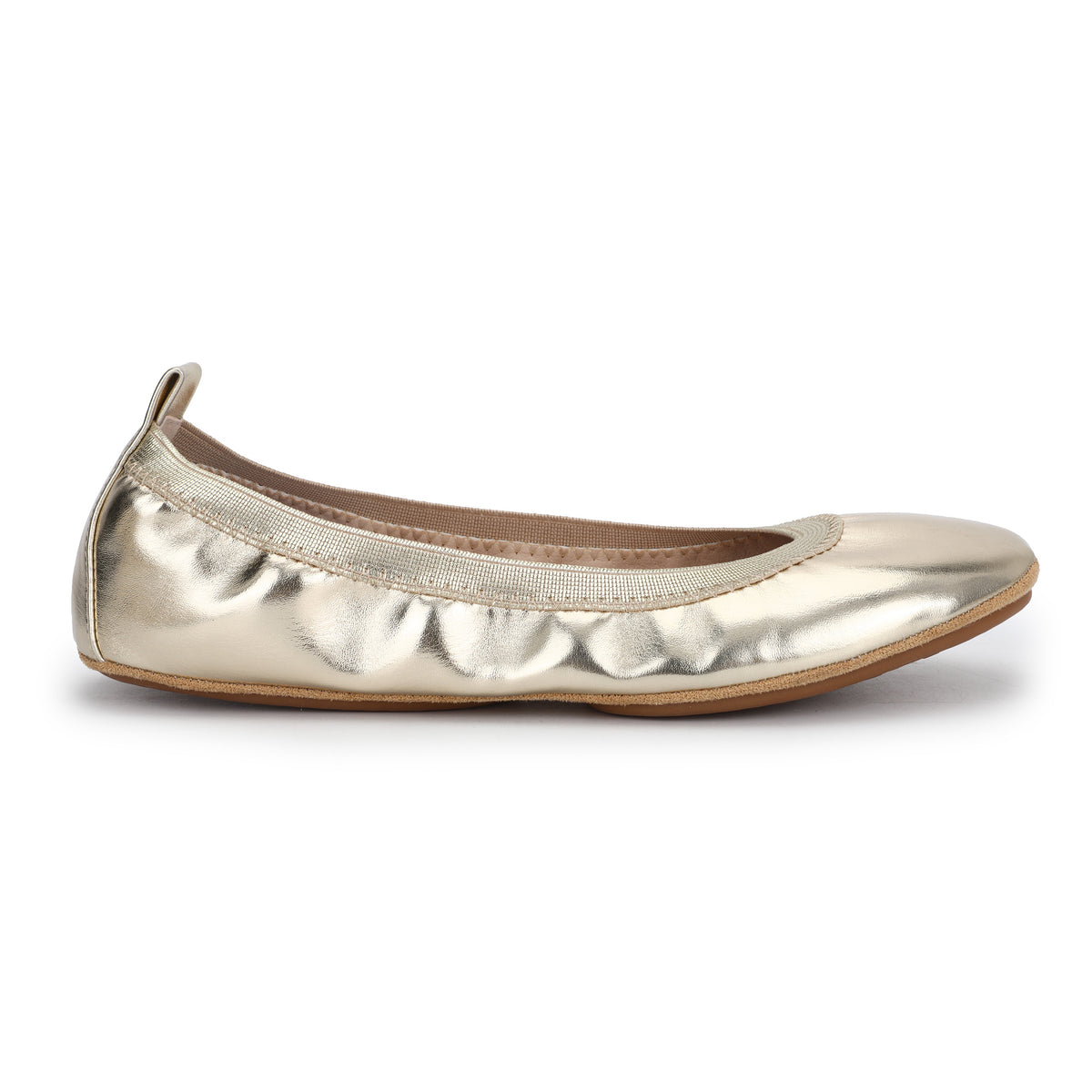 Nina Foldable Ballet Flat in Gold PETA-Approved Vegan Leather