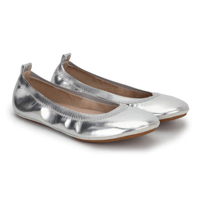 Nina Foldable Ballet Flat in Silver PETA-Approved Vegan Leather