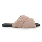 Nora Slide in Beige Faux Fur