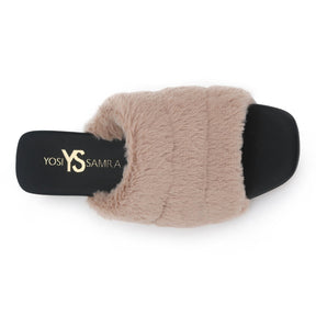 Nora Slide in Beige Faux Fur