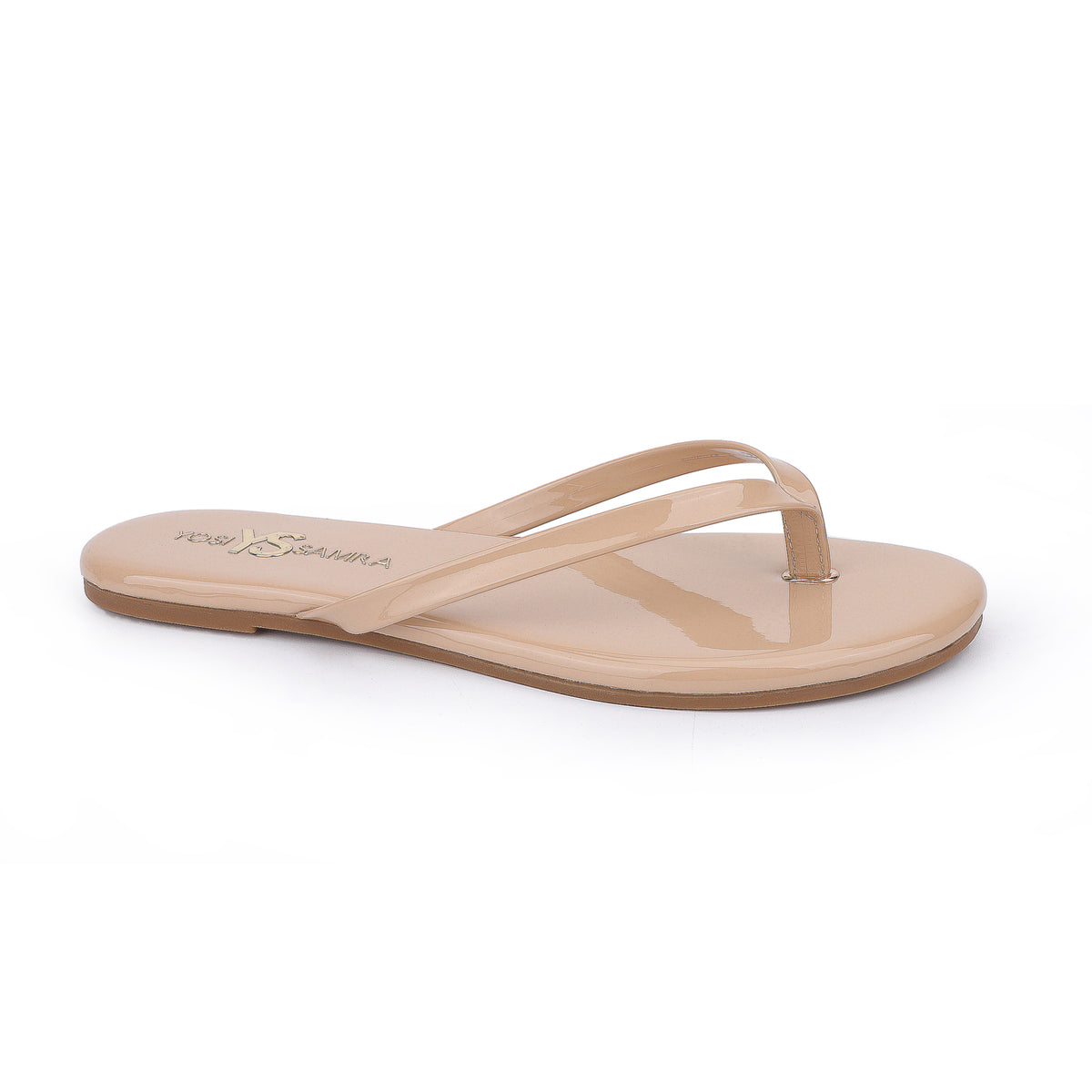 Nude patent shop flip flops