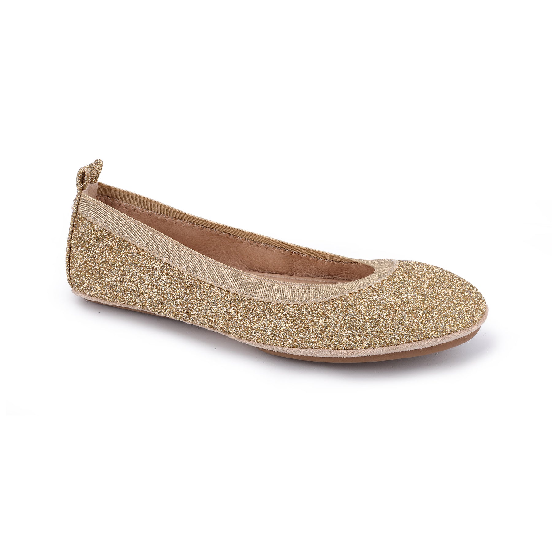 Samara Foldable Ballet Flat in Gold Sandpaper Glitter