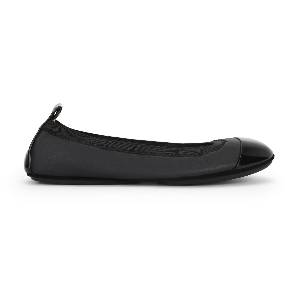 Samantha Cap Toe Foldable Ballet Flat in Black / Black