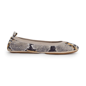 Samara Foldable Ballet Flat in Beige Multi Snake Print Leather