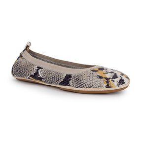 Samara Foldable Ballet Flat in Beige Multi Snake Print Leather