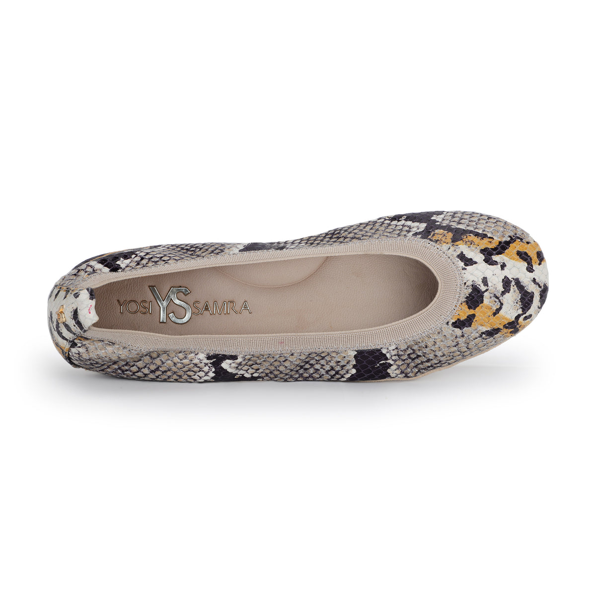 Samara Foldable Ballet Flat in Beige Multi Snake Print Leather