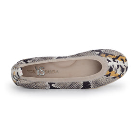 Samara Foldable Ballet Flat in Beige Multi Snake Print Leather