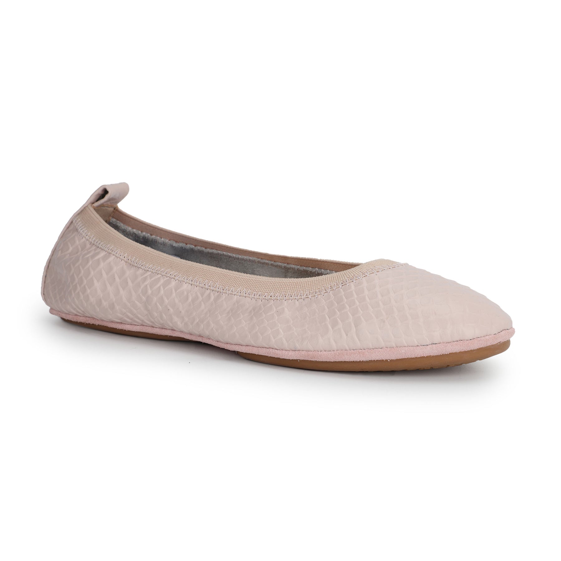 Samara Foldable Ballet Flat in Blush Pink Scale Leather