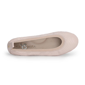 Samara Foldable Ballet Flat in Blush Pink Scale Leather