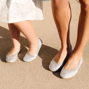 Samara Foldable Ballet Flat in Silver Sandpaper Glitter