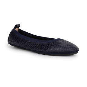 Samara Foldable Ballet Flat in Midnight Blue Scale Leather