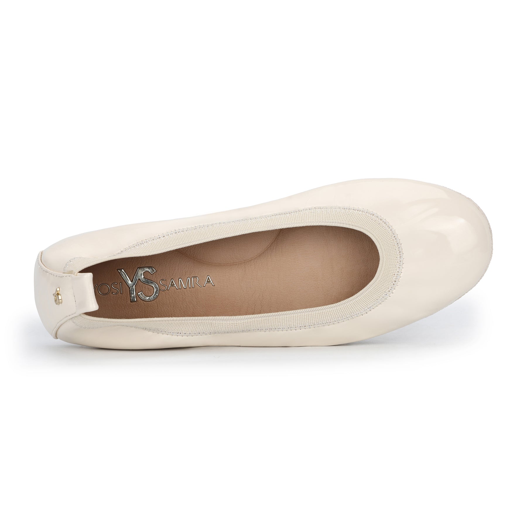 Beige patent leather top flats