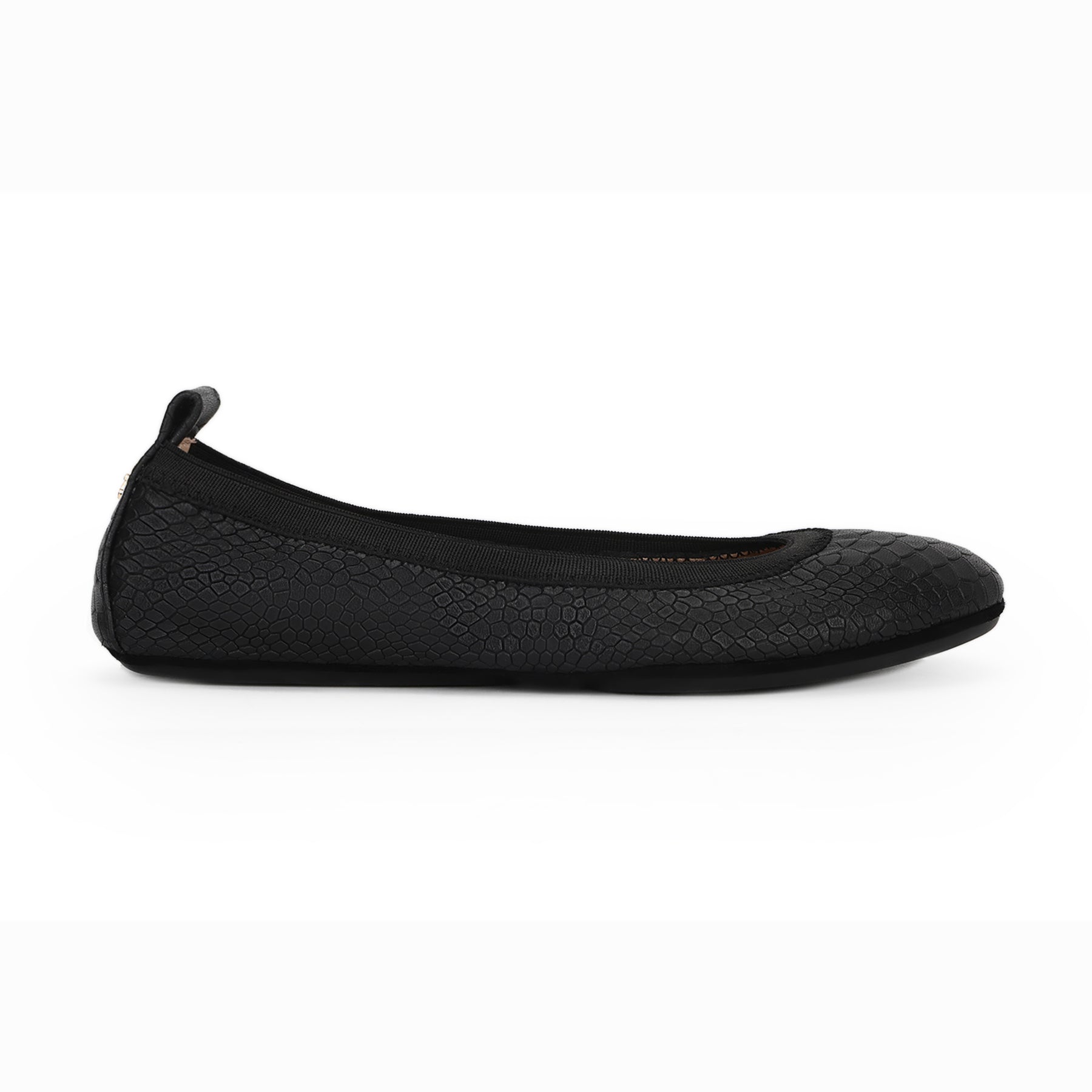 Samara Foldable Ballet Flat in Black Python Embossed Leather