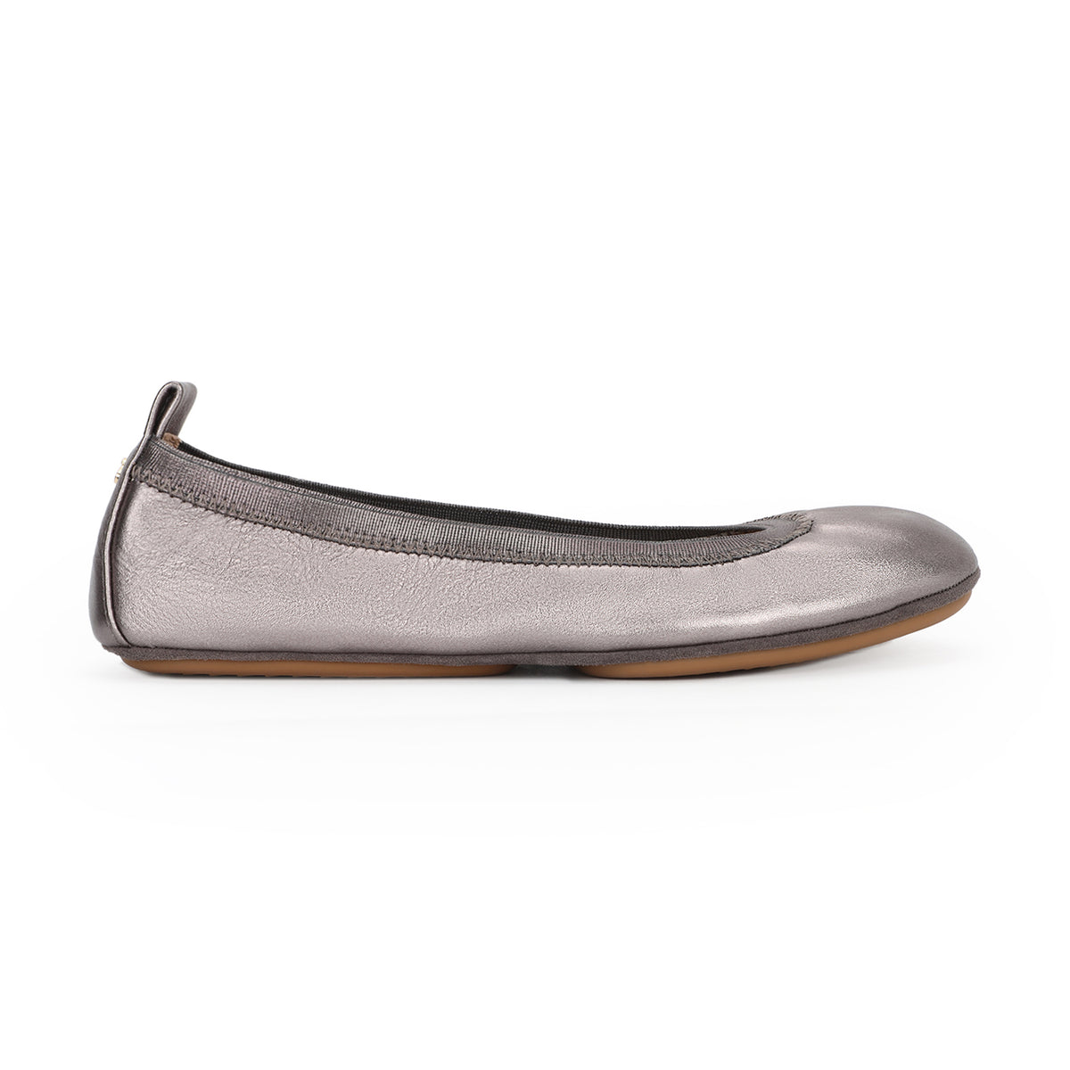 Samara Foldable Ballet Flat in Pewter Metallic Leather