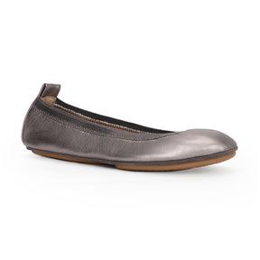 Samara Foldable Ballet Flat in Pewter Metallic Leather